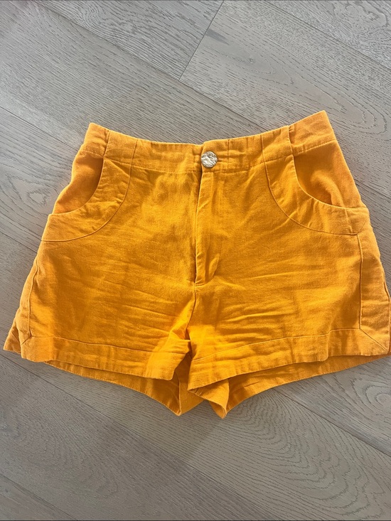 House of Harlow 1960 Pants - House of Harlow 1960 High-Waist Golden Yellow Linen-Blend Shorts